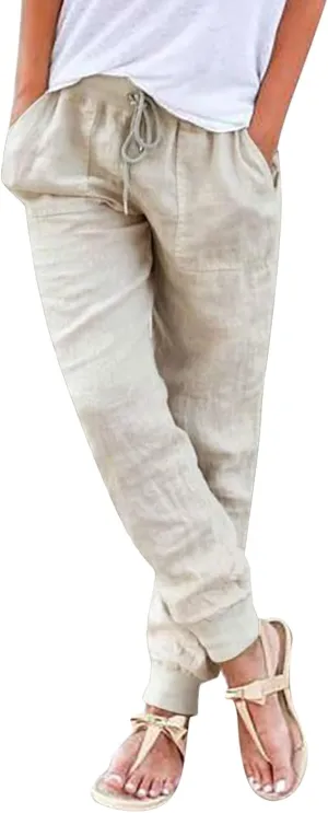 Women's Cotton Lace Up Multicolor Multisize Large Size Casual Pants Womens Athletic Yoga Pants with Pockets