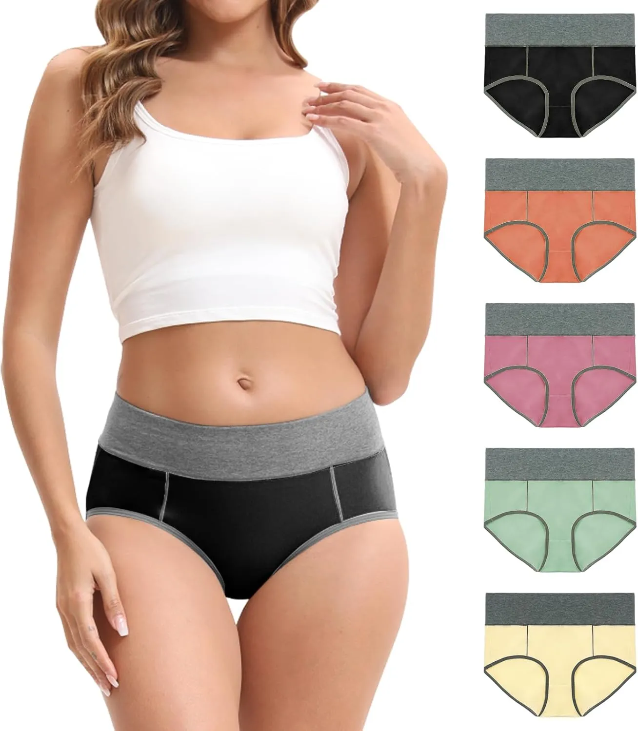 Women's Cotton Underwear High Waisted Briefs Stretch Full Coverage Panties