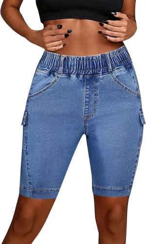 Womens Denim Shorts High Waisted Straigh Leg Summer Casual Jeans Shorts Lightweight Slim Fit Trendy Baggy Bermuda Shorts