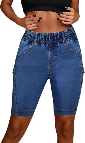 Womens Denim Shorts High Waisted Straigh Leg Summer Casual Jeans Shorts Lightweight Slim Fit Trendy Baggy Bermuda Shorts