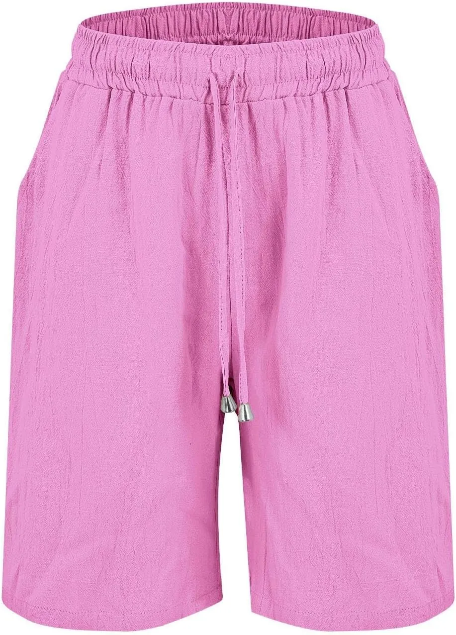 Women's Linen Shirts Y2k Short Sleeve Button Blouses Cinched-Hem Collared Crop Top Tunics with Pockets Shorts Outfits