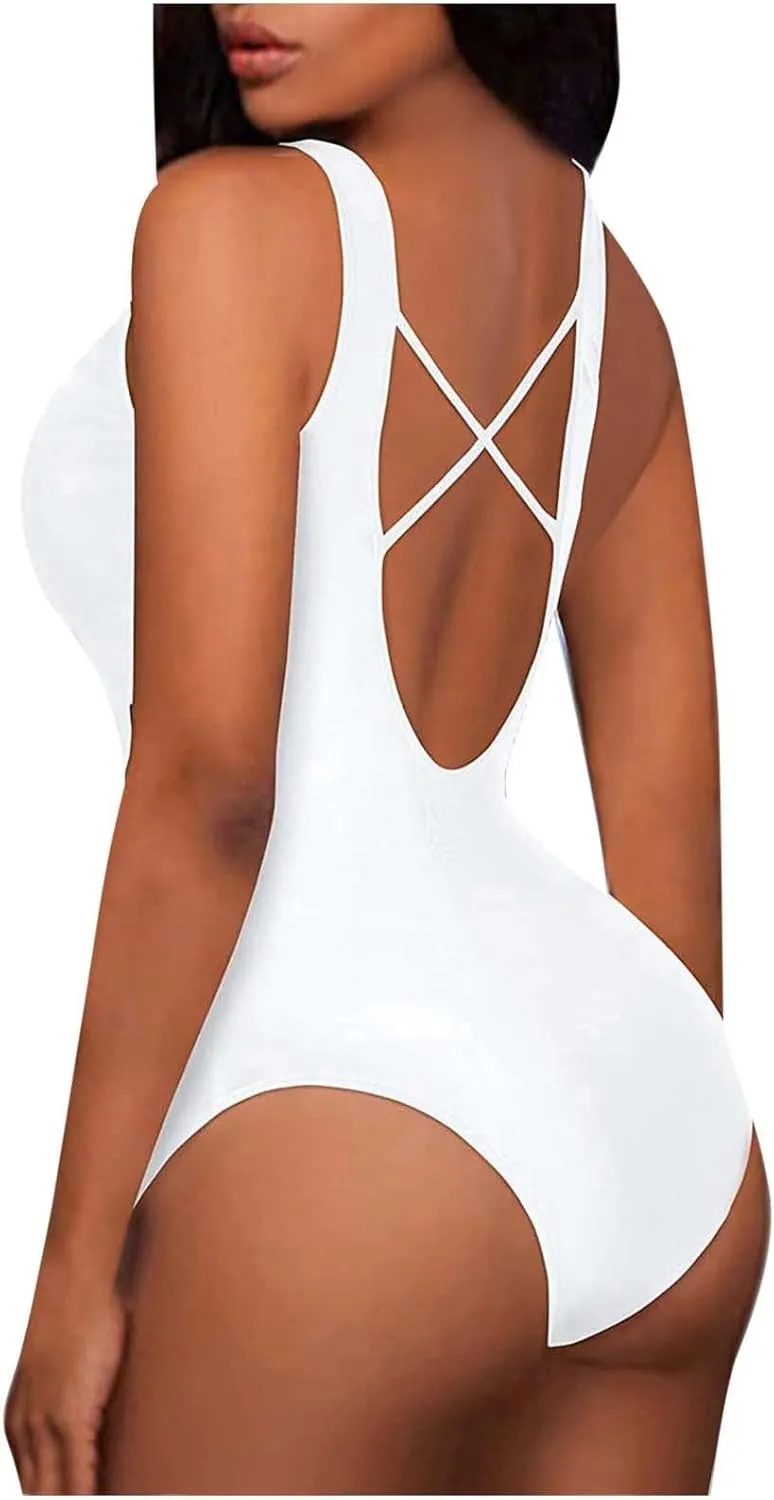 Womens One Piece Bikini Swimsuits Racerback Hollow Out Slimming High Cut Swimwear Backless Tummy Control Bathing Suits