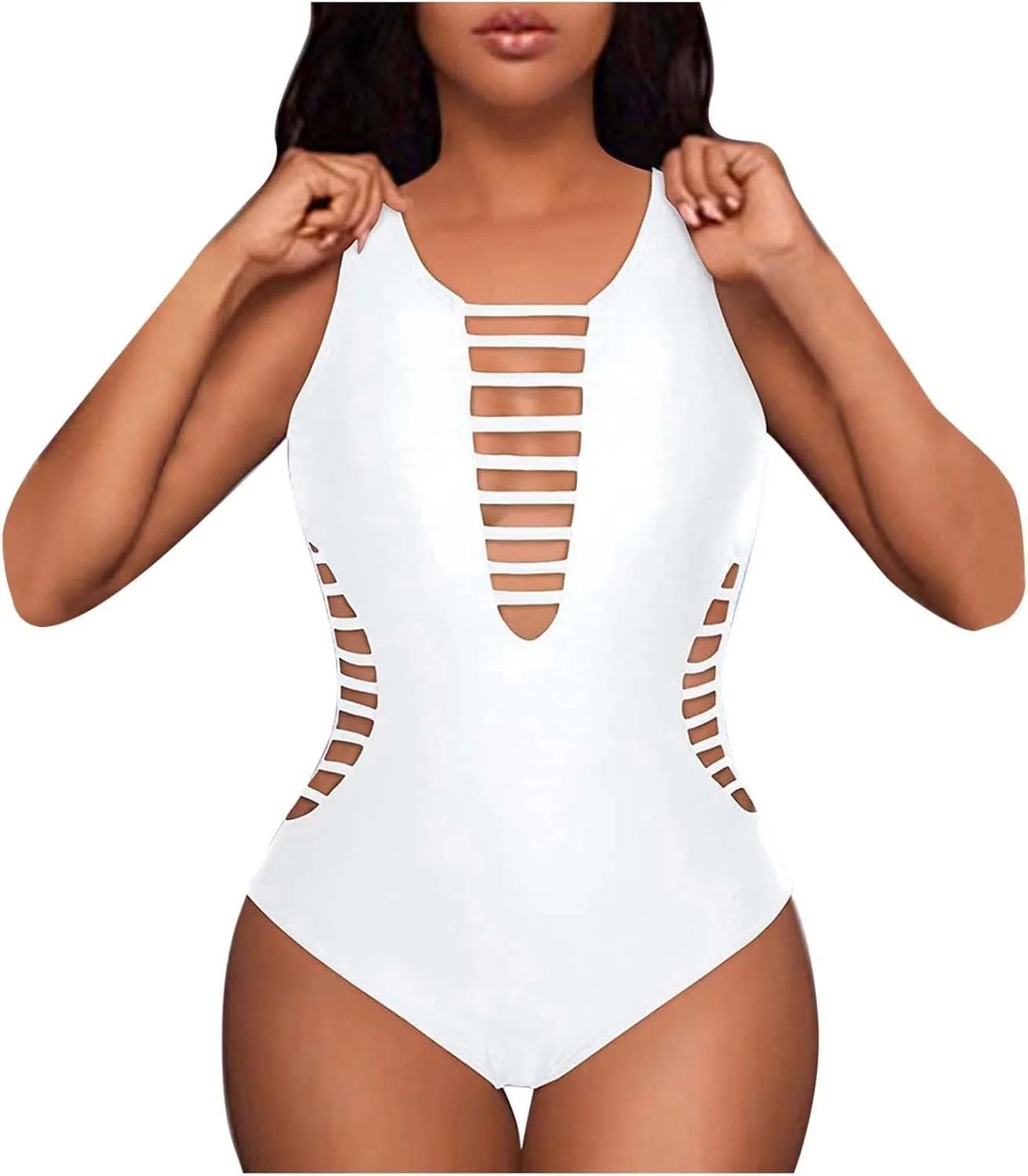 Womens One Piece Bikini Swimsuits Racerback Hollow Out Slimming High Cut Swimwear Backless Tummy Control Bathing Suits
