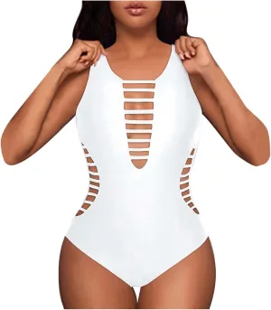 Womens One Piece Bikini Swimsuits Racerback Hollow Out Slimming High Cut Swimwear Backless Tummy Control Bathing Suits