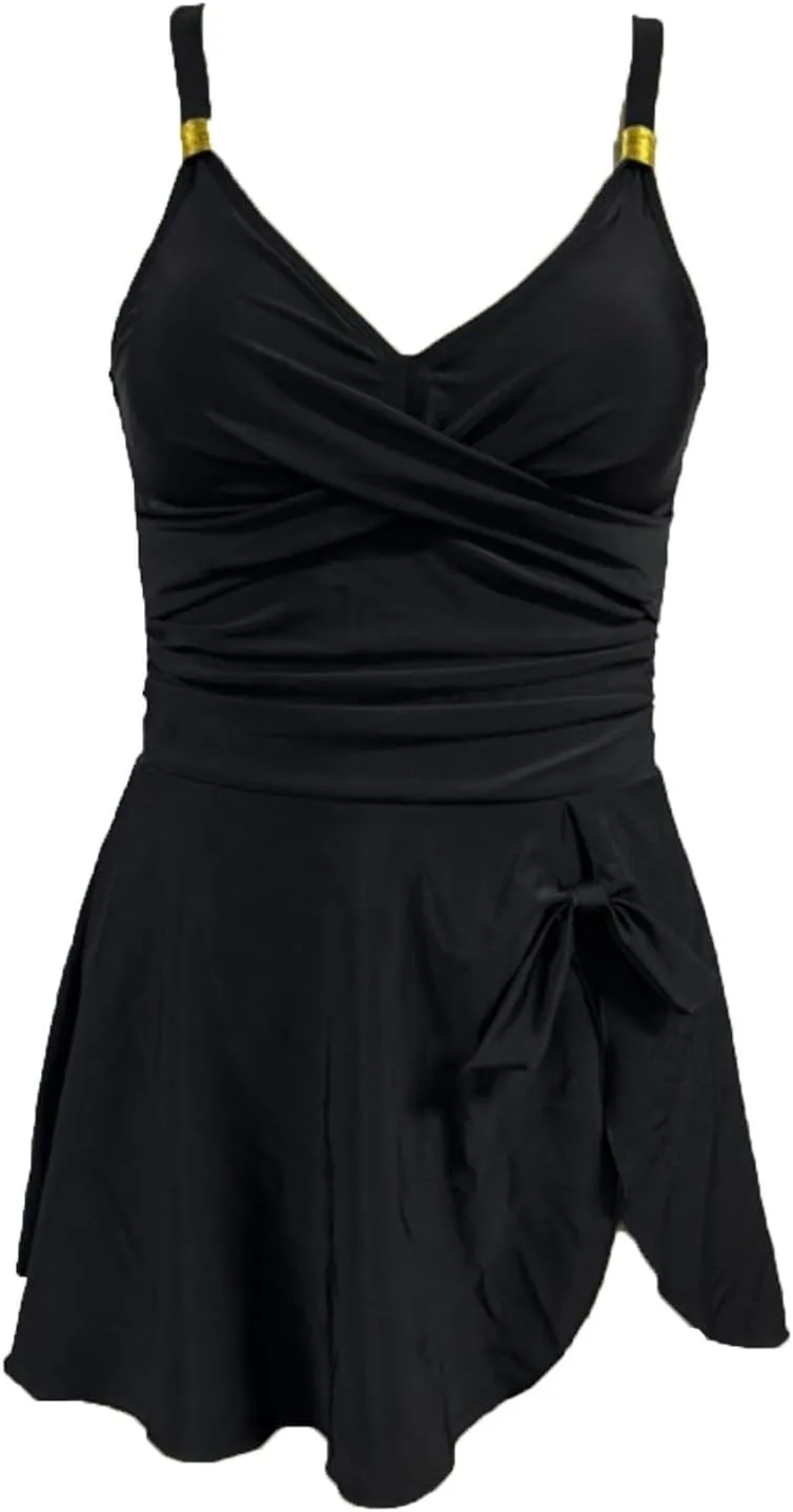 Womens One Piece Swimsuit Tummy Control Bathing Suit Criss Cross Swim Dress Slit Tie Sexy Backless Swimwear Skirt