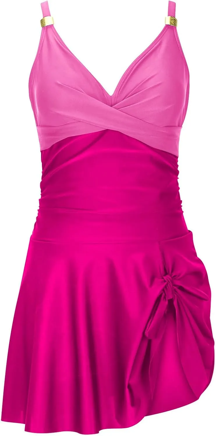 Womens One Piece Swimsuit Tummy Control Bathing Suit Criss Cross Swim Dress Slit Tie Sexy Backless Swimwear Skirt