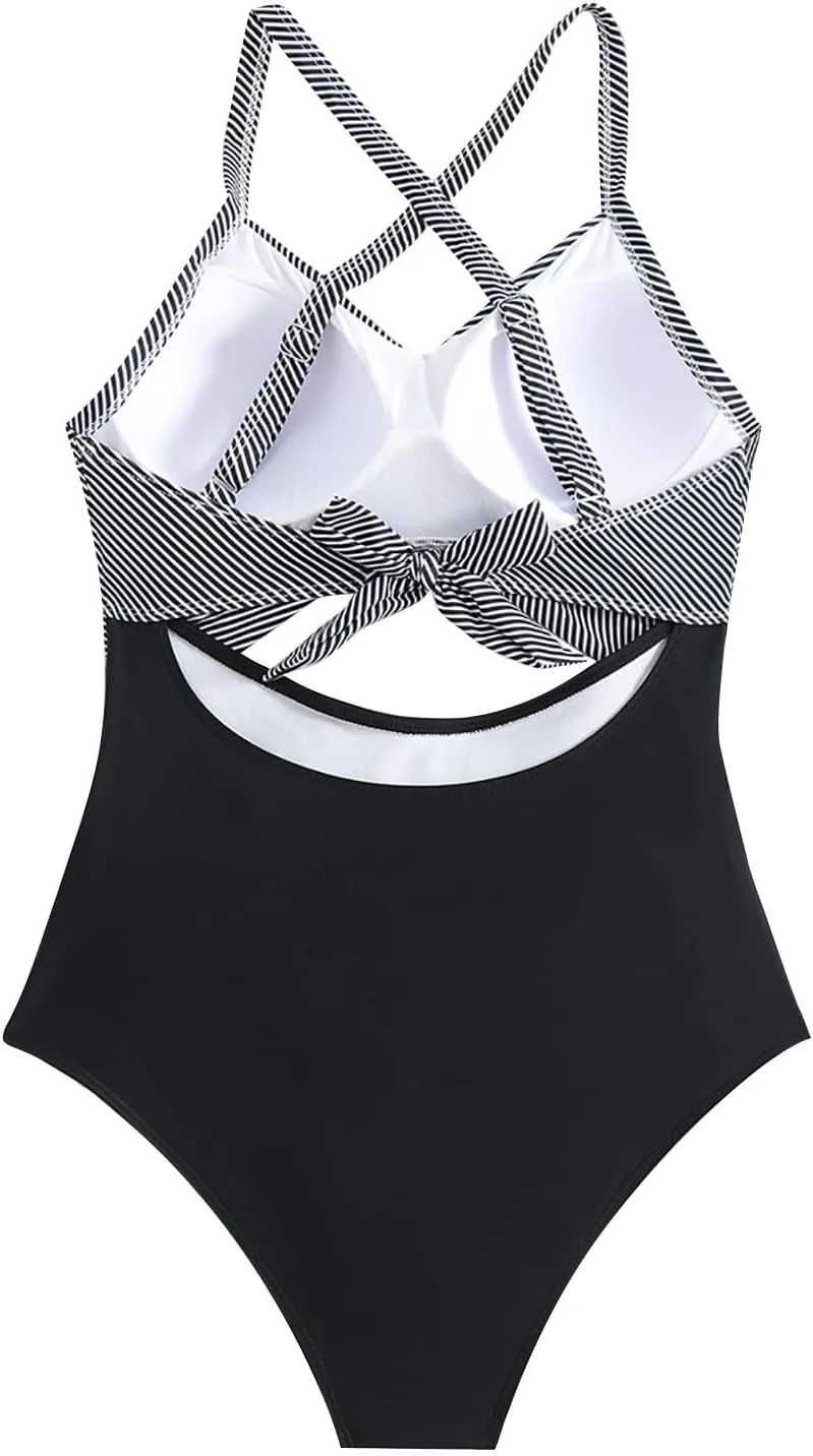 Women's One Piece Swimsuits Tummy Control Cutout High Cut Halter Bathing Suit Crisscross Backless Monokini Swimsuit