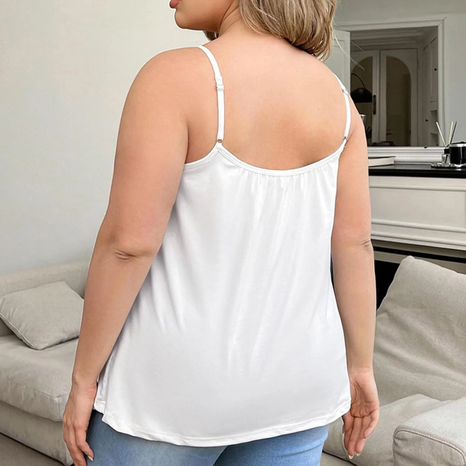 Women's Plus Size Tank Tops with Built in Bras Front Pleated U Neck Comfy Soft Laryered Shirts Comfy Undershirt