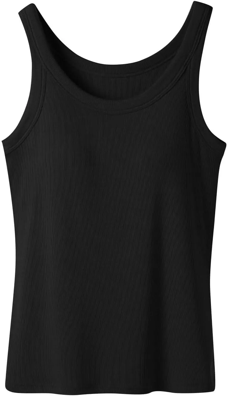 Women's Ribbed Tank Tops with Built in Bra Summer Casual Sleeveless Fitted Camisoles Padded Workout Athletic Tshirts