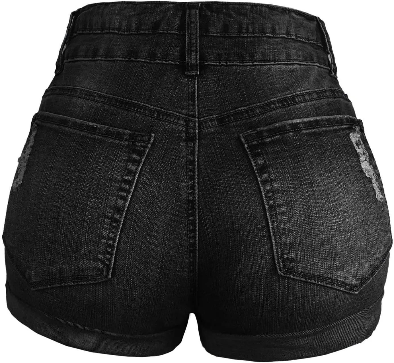 Womens Ripped Denim Shorts Mid Rise Stretchable Plain Color Trendy Mom Jeans Shorts Rolled Up Hem Hot Shorts