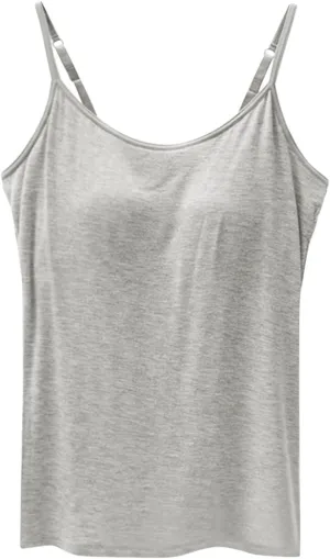 Women's Seamless Adjustable Camisole Built in Shelf Bra Plus Size Cotton Layering Undershirts Soft Sports Casual Tops