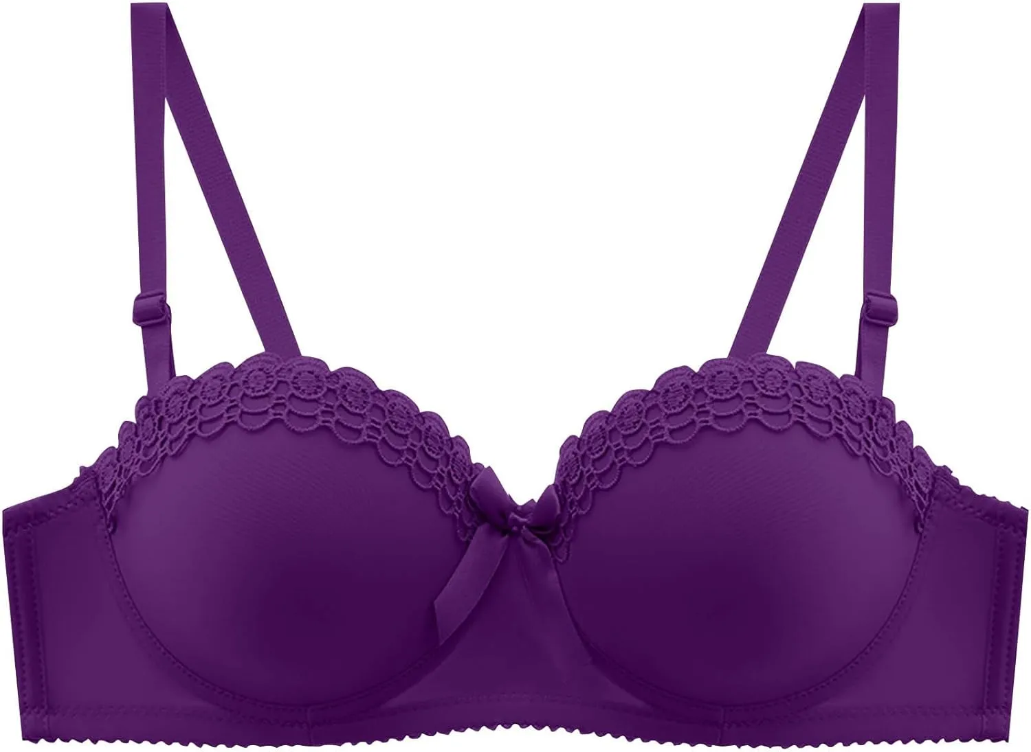 Women's Sexy Bow Tie Lace Trim Bra, Adjustable Strap Comfort Wireless Full Coverage Push Up Bralette Everyday Bras