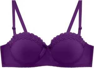 Women's Sexy Bow Tie Lace Trim Bra, Adjustable Strap Comfort Wireless Full Coverage Push Up Bralette Everyday Bras