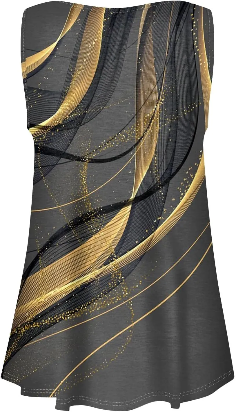 Womens Sleeveless Summer Tank Top Oversized Trendy Crew Neck Tunic Tops Comfy Loose Fit Print Soft Tank Tops