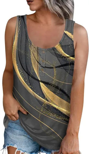 Womens Sleeveless Summer Tank Top Oversized Trendy Crew Neck Tunic Tops Comfy Loose Fit Print Soft Tank Tops