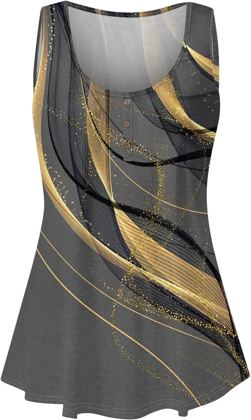Womens Sleeveless Summer Tank Top Oversized Trendy Crew Neck Tunic Tops Comfy Loose Fit Print Soft Tank Tops