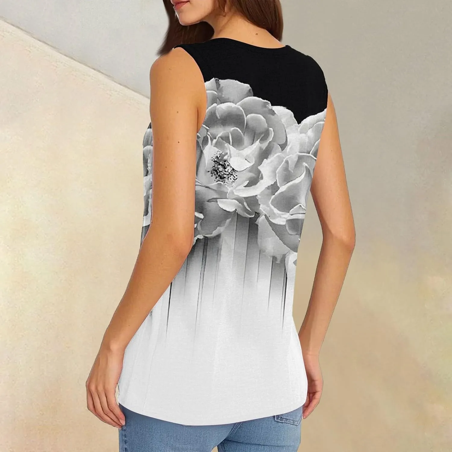 Women's Sleeveless V-Neck Floral Print Summer Top Casual Loose Fit Blouse for Everyday Wear Red Size Options
