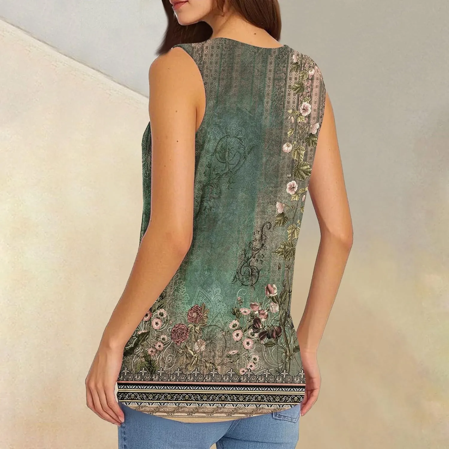 Women's Sleeveless V-Neck Floral Print Summer Top Casual Loose Fit Blouse for Everyday Wear Red Size Options