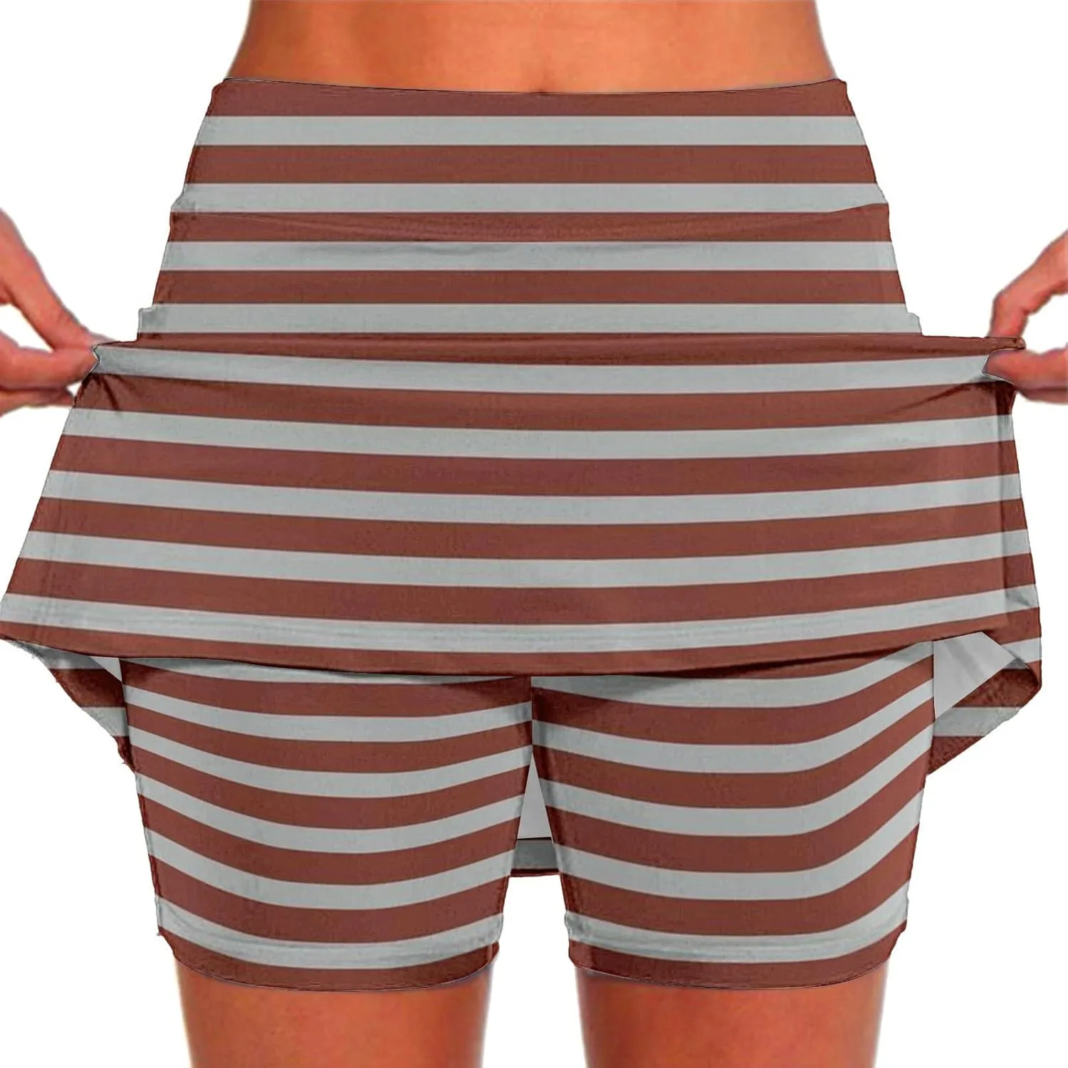 Womens Striped Skirt Shorts Stretchy High Waisted Home Relaxing Lounge Homewears Fitness Workout Yoga Casual Leggings
