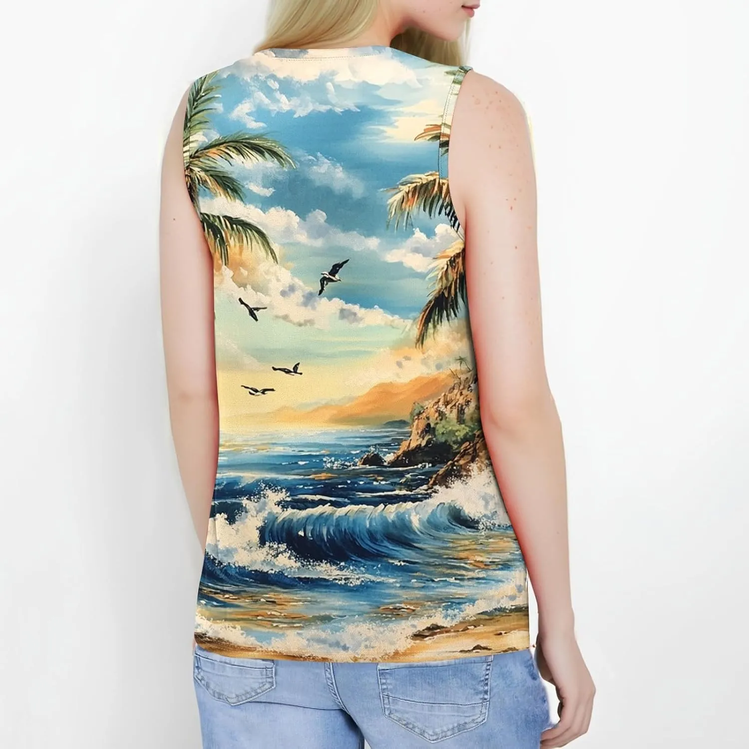 Womens Tank Tops Round Neck Printed Shirts 2025 Summer Casual Loose Fit Sleeveless Cute Basic Tanks Tee for Women