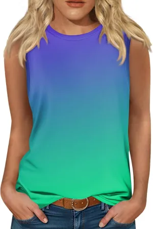Womens Tank Tops Summer Casual Loose Tunic Blouses Crewneck Sleeveless Basic Tees Shirts Plus Size Tunic Tank Tops