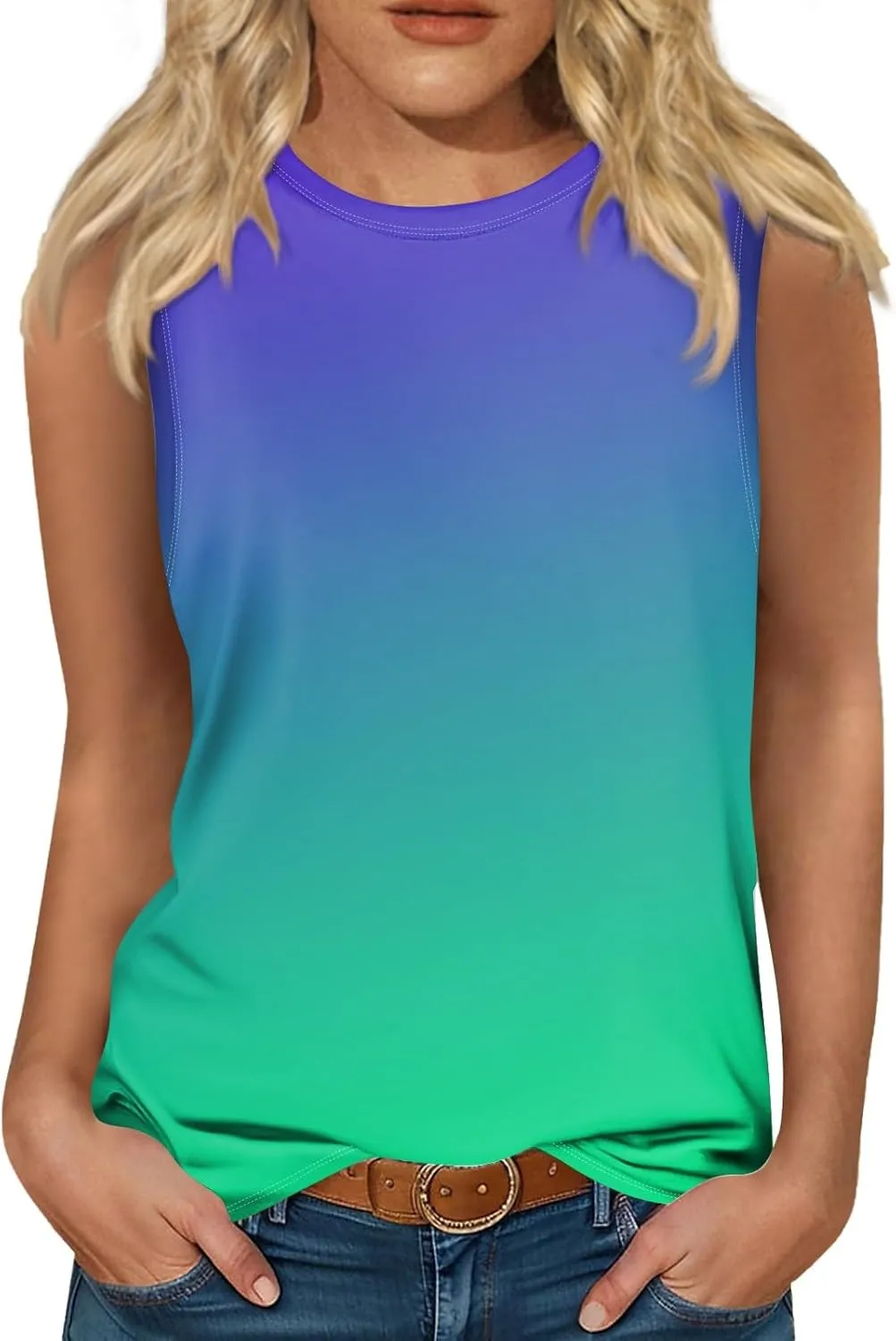 Womens Tank Tops Summer Casual Loose Tunic Blouses Crewneck Sleeveless Basic Tees Shirts Plus Size Tunic Tank Tops