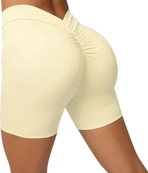 Women's V Back Leggings Shorts High Waisted Tummy Control Seamless Yoga Booty Biker Shorts Gym Pilates Running Biking