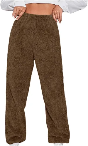 Womens Winter Fuzzy Lounge Pants Warm Soft Fleece Pajama Bottoms Pull On Trouser Sleepwear Cozy Sweatpant Oversize