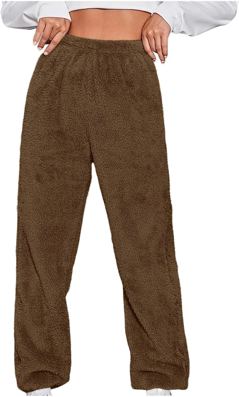 Womens Winter Fuzzy Lounge Pants Warm Soft Fleece Pajama Bottoms Pull On Trouser Sleepwear Cozy Sweatpant Oversize