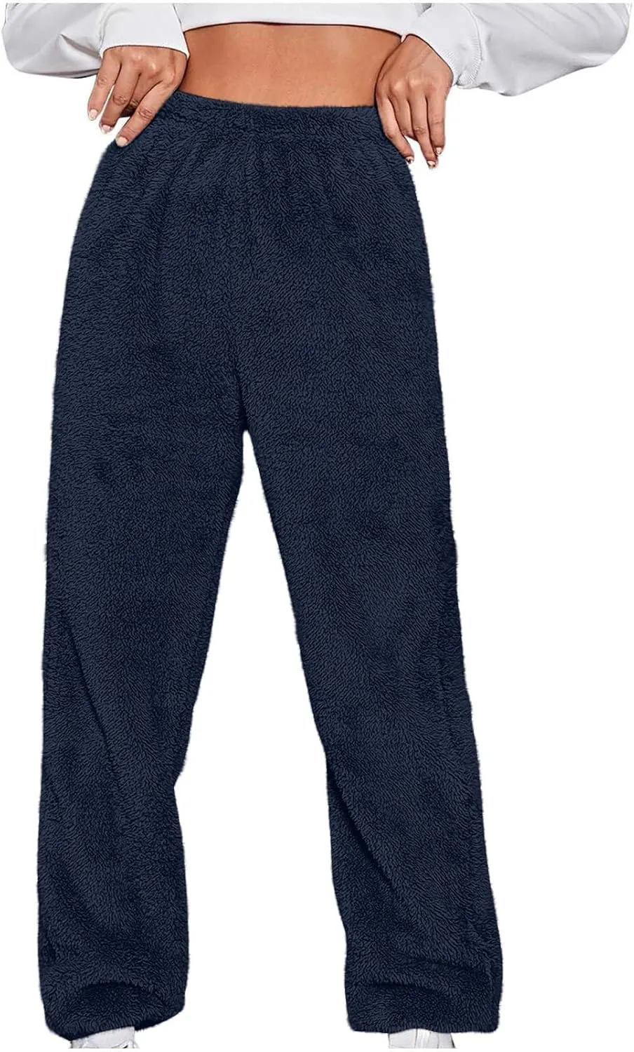 Womens Winter Fuzzy Lounge Pants Warm Soft Fleece Pajama Bottoms Pull On Trouser Sleepwear Cozy Sweatpant Oversize