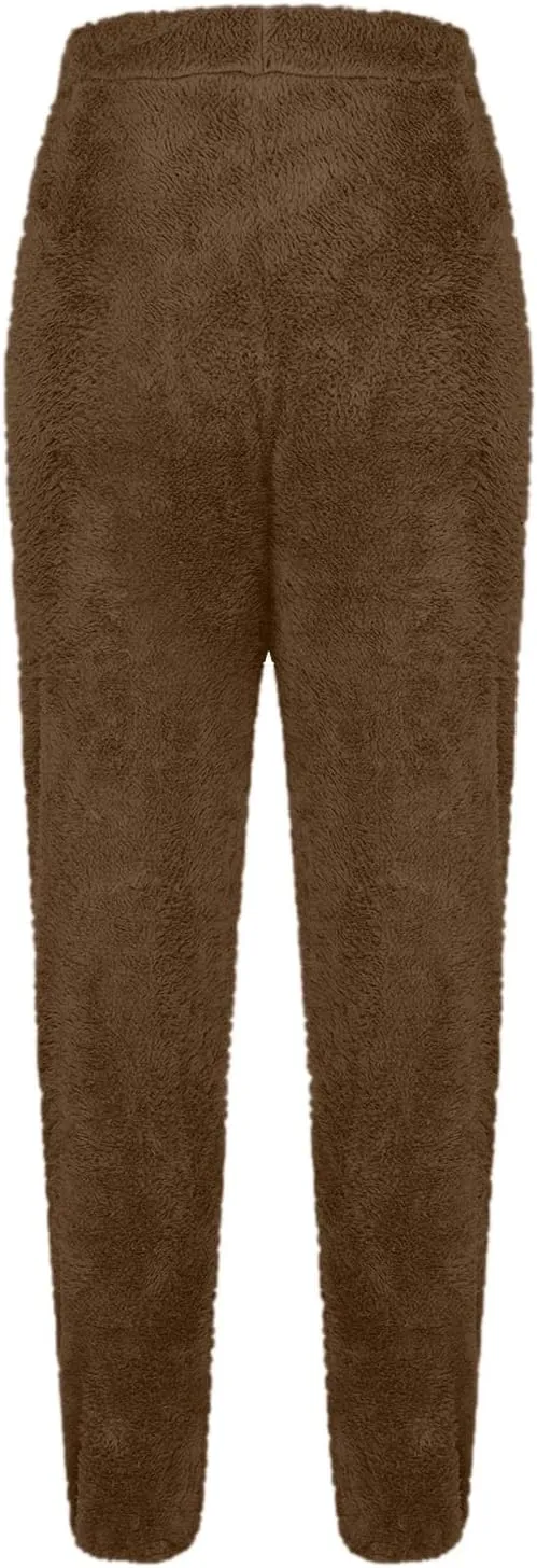 Womens Winter Fuzzy Lounge Pants Warm Soft Fleece Pajama Bottoms Pull On Trouser Sleepwear Cozy Sweatpant Oversize