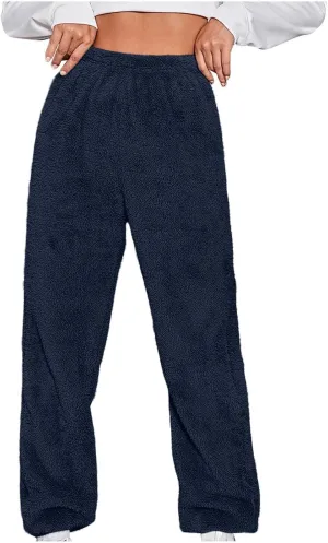 Womens Winter Fuzzy Lounge Pants Warm Soft Fleece Pajama Bottoms Pull On Trouser Sleepwear Cozy Sweatpant Oversize