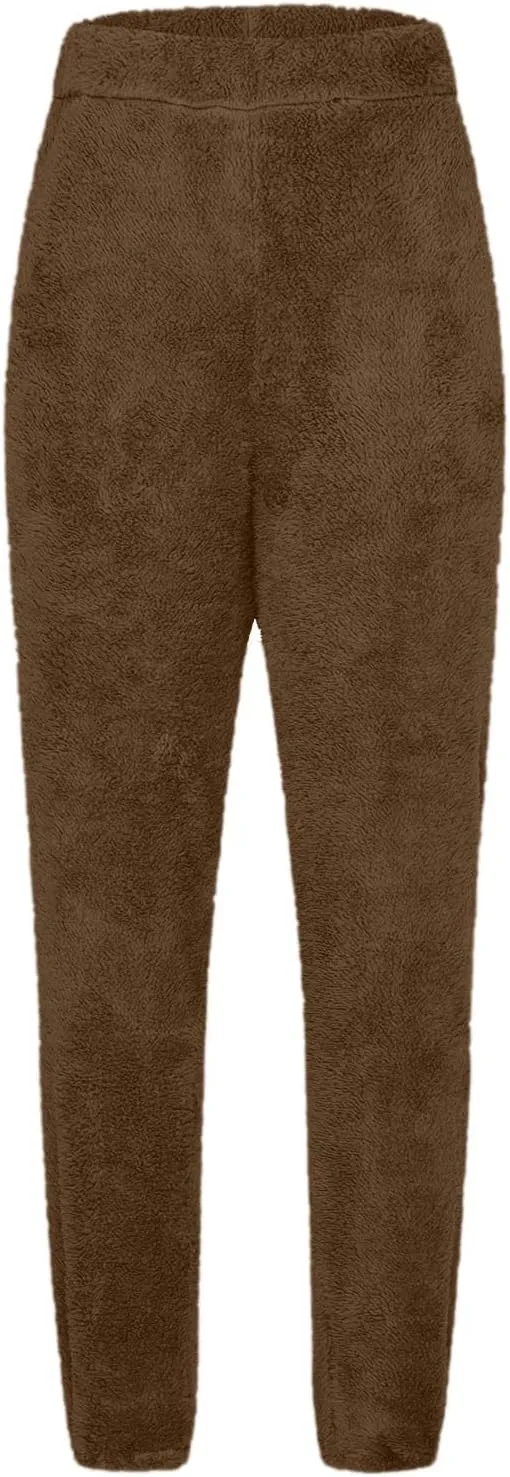 Womens Winter Fuzzy Lounge Pants Warm Soft Fleece Pajama Bottoms Pull On Trouser Sleepwear Cozy Sweatpant Oversize