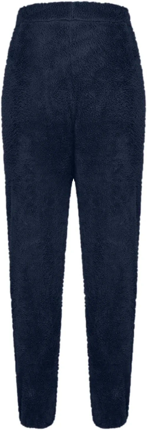 Womens Winter Fuzzy Lounge Pants Warm Soft Fleece Pajama Bottoms Pull On Trouser Sleepwear Cozy Sweatpant Oversize