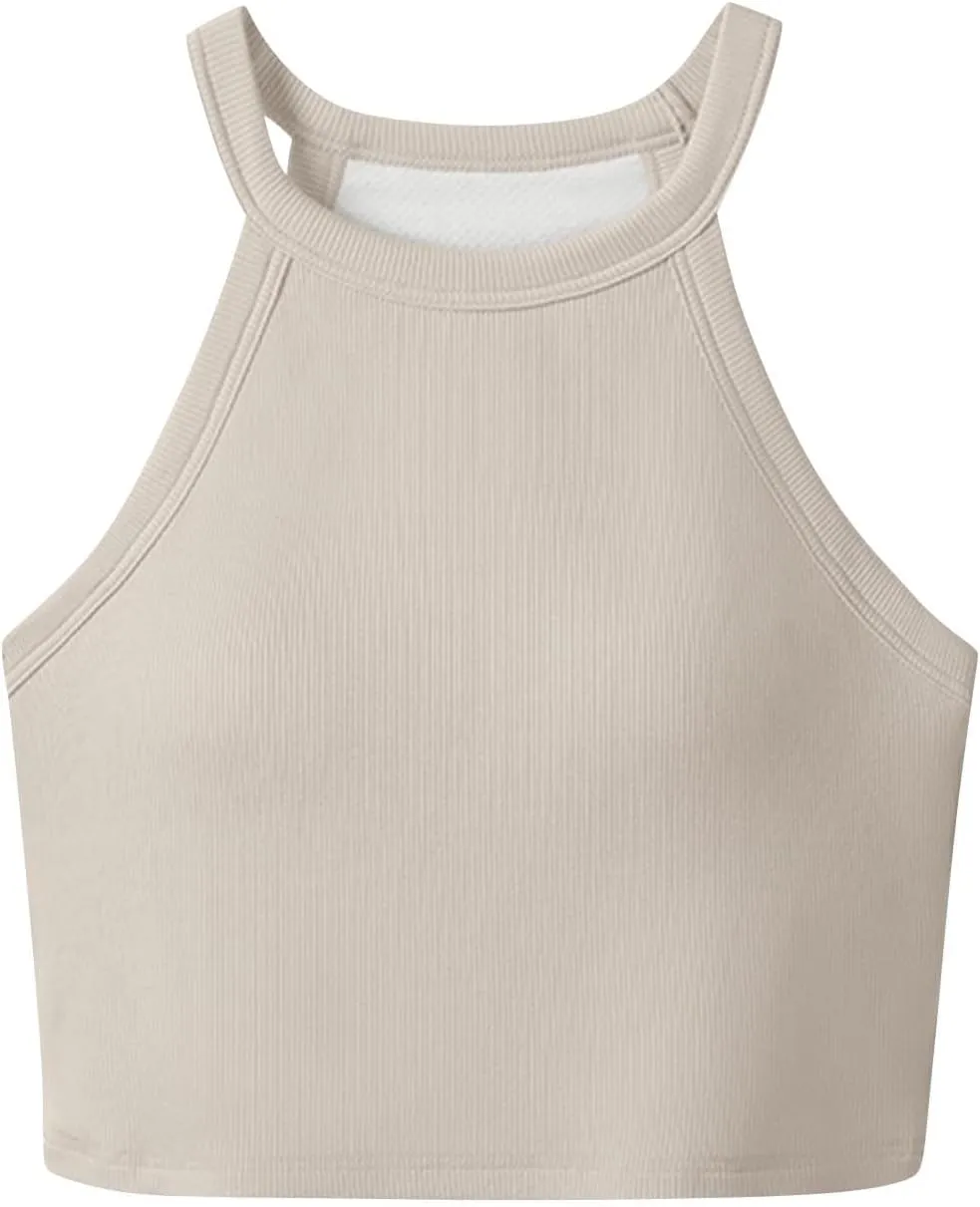 Women's with Padded Tank Tops Cute Crop Sexy Shirts Basic Going Out Tanks Wrap Bras Undershirts for Workout