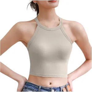 Women's with Padded Tank Tops Cute Crop Sexy Shirts Basic Going Out Tanks Wrap Bras Undershirts for Workout