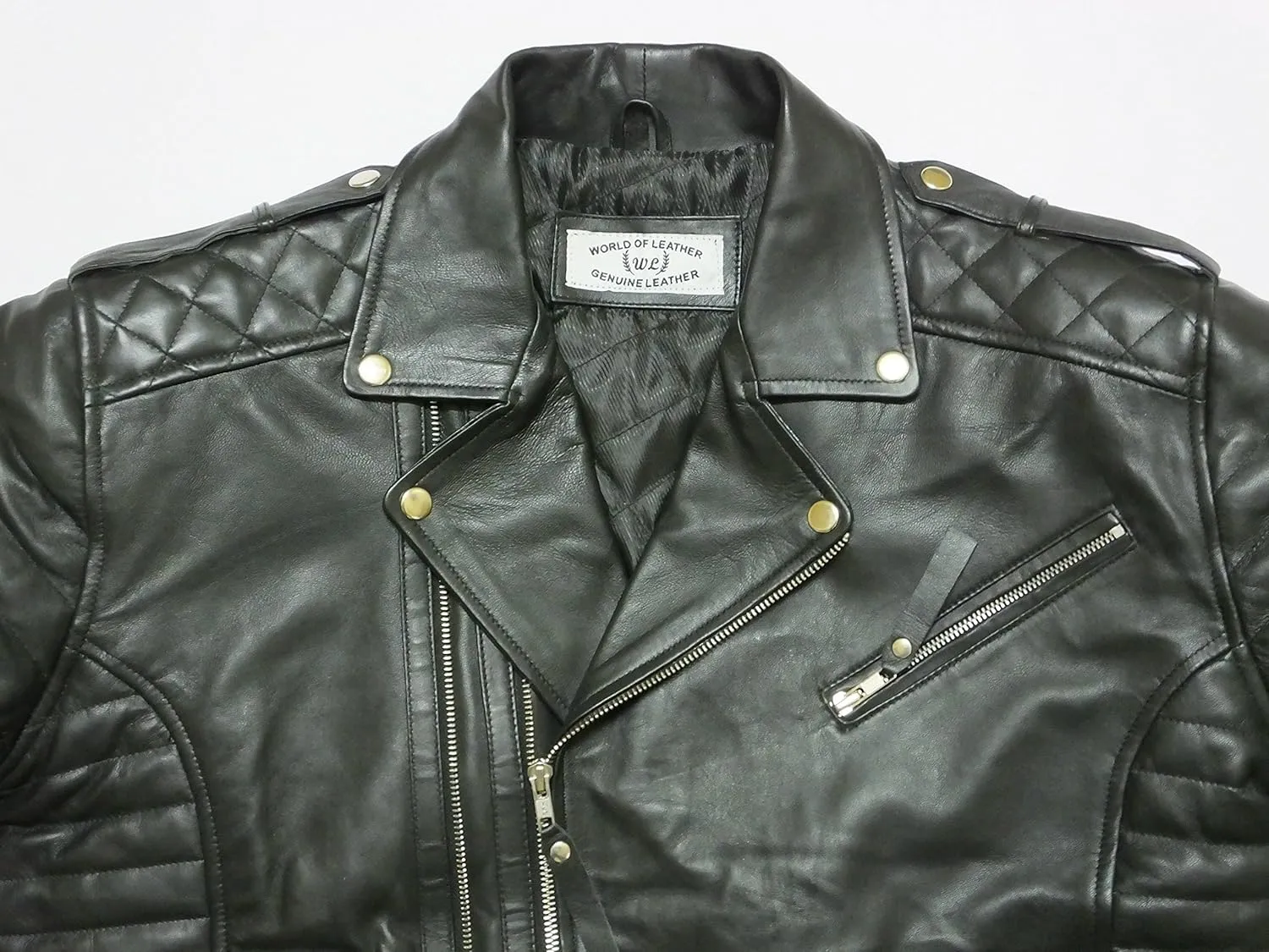 World Of Leather Moto Style Lambskin Quilted Leather Jacket Biker Racer Classic Style