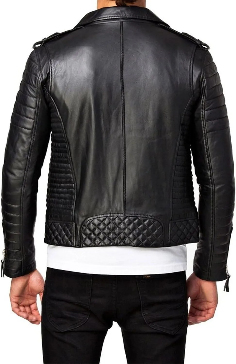 World Of Leather Moto Style Lambskin Quilted Leather Jacket Biker Racer Classic Style