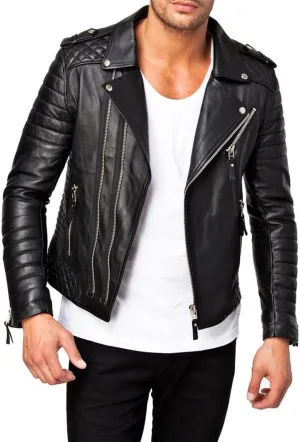 World Of Leather Moto Style Lambskin Quilted Leather Jacket Biker Racer Classic Style