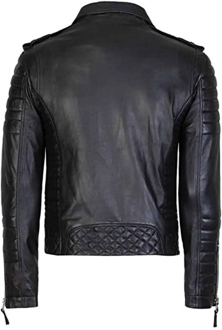 World Of Leather Moto Style Lambskin Quilted Leather Jacket Biker Racer Classic Style