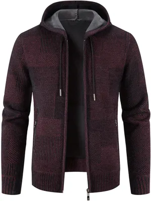 XIAXOGOOL Cardigan Sweater For Men,Men's Full Zip Print Cardigan Hoodie Fleece Lined Long Sleeve Slim Fit Winter Coat