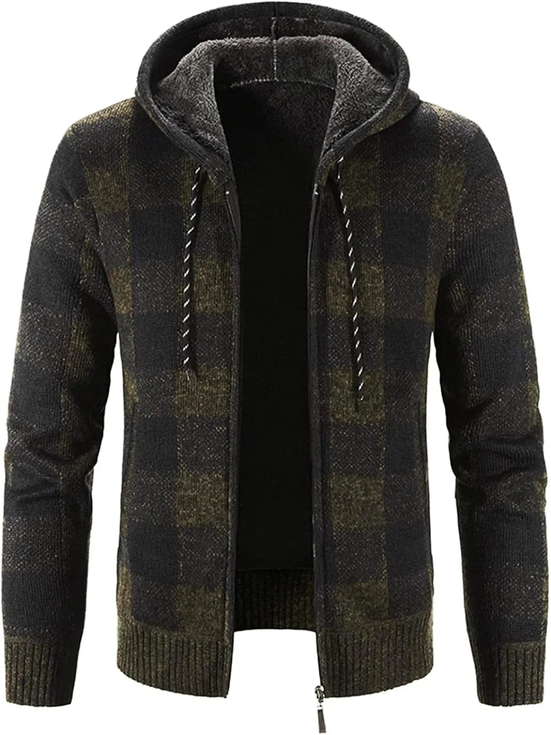 XIAXOGOOL Cardigan Sweater For Men,Men's Full Zip Print Cardigan Hoodie Fleece Lined Long Sleeve Slim Fit Winter Coat