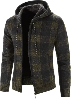 XIAXOGOOL Cardigan Sweater For Men,Men's Full Zip Print Cardigan Hoodie Fleece Lined Long Sleeve Slim Fit Winter Coat