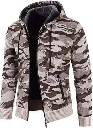 XIAXOGOOL Cardigan Sweater For Men,Men's Full Zip Print Cardigan Hoodie Fleece Lined Long Sleeve Slim Fit Winter Coat