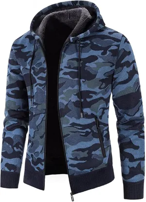 XIAXOGOOL Cardigan Sweater For Men,Men's Full Zip Print Cardigan Hoodie Fleece Lined Long Sleeve Slim Fit Winter Coat