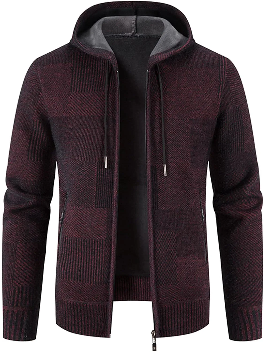 XIAXOGOOL Cardigan Sweater For Men,Men's Full Zip Print Cardigan Hoodie Fleece Lined Long Sleeve Slim Fit Winter Coat