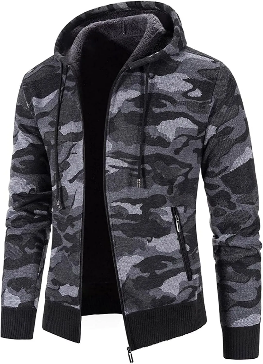 XIAXOGOOL Cardigan Sweater For Men,Men's Full Zip Print Cardigan Hoodie Fleece Lined Long Sleeve Slim Fit Winter Coat
