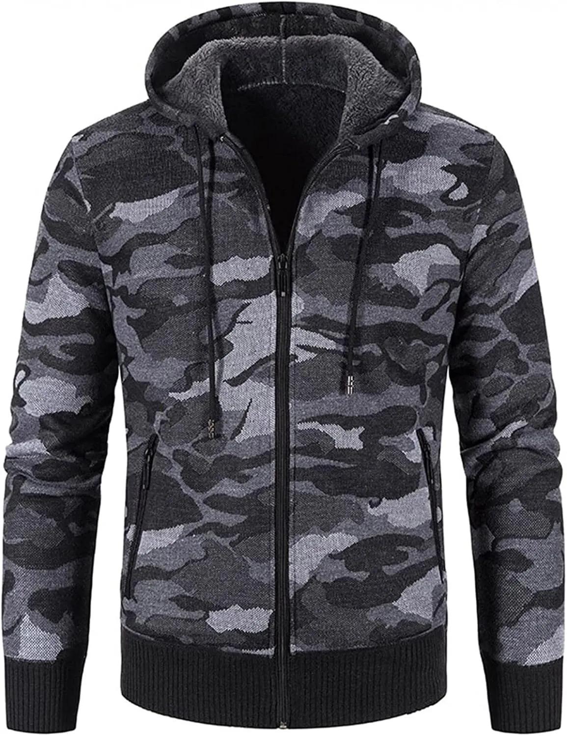XIAXOGOOL Cardigan Sweater For Men,Men's Full Zip Print Cardigan Hoodie Fleece Lined Long Sleeve Slim Fit Winter Coat