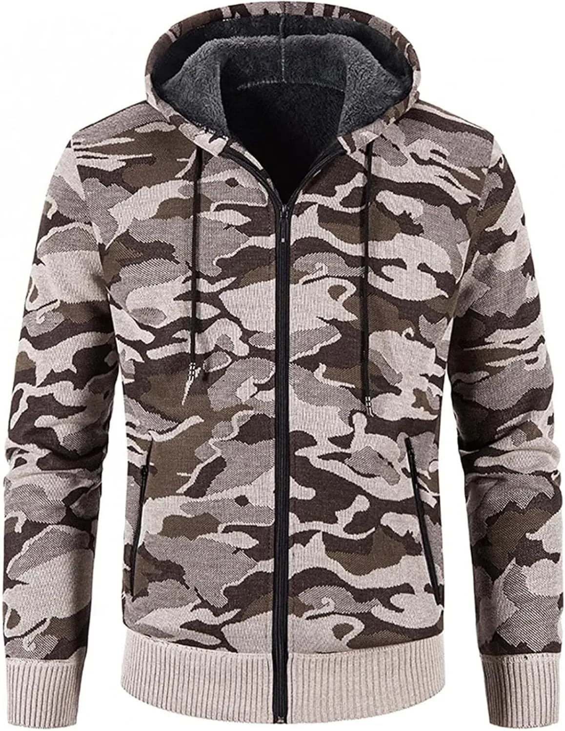XIAXOGOOL Cardigan Sweater For Men,Men's Full Zip Print Cardigan Hoodie Fleece Lined Long Sleeve Slim Fit Winter Coat