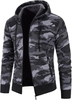 XIAXOGOOL Cardigan Sweater For Men,Men's Full Zip Print Cardigan Hoodie Fleece Lined Long Sleeve Slim Fit Winter Coat